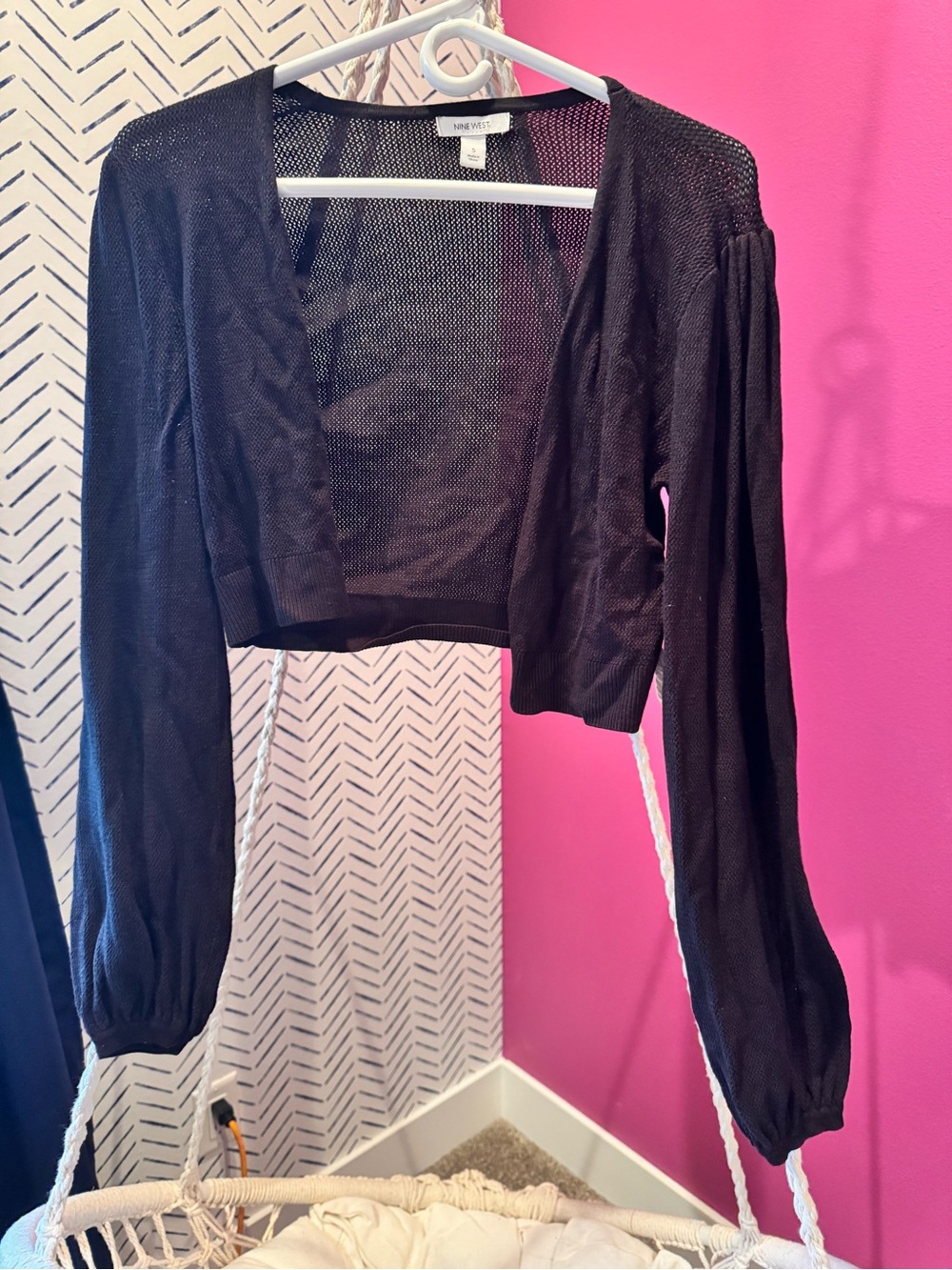 Nine West Black Cropped Open-Front Knit Cardigan
